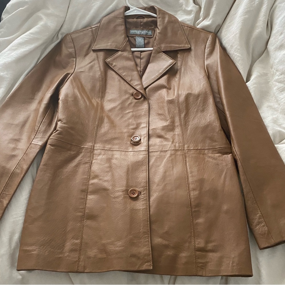 Jessica Holbrook Tan Leather Jacket. Size XS.